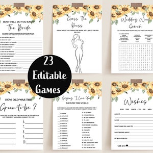 Lot de jeux de douche nuptiale tournesol rustique, paquet de tournesols, jeux de douche modifiables, devinez la robe, elle préfère