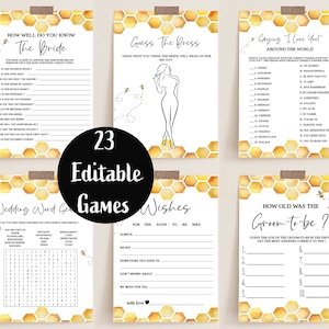 Honey Bee Bridal Shower Games Bundle: 23 Editable Printable Games (Instant Download)