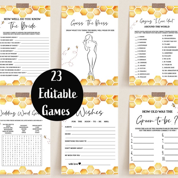 Honey Bee Bridal Shower Games Bundle, Editable Package, Bridal Shower Game Bundle, Instant Download, Printable Game