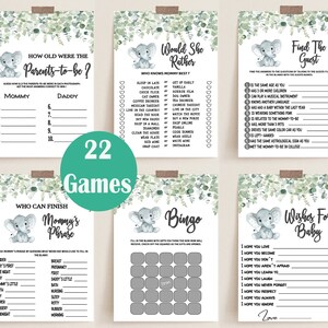 Greenery Elephant Baby Shower Games Bundle (Digital Download)