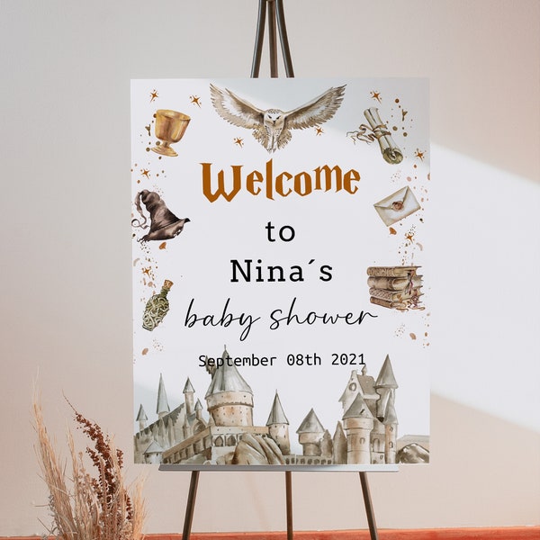 Mago Baby Shower Sign, Segno di benvenuto modificabile Magic Baby Shower, Magic School Baby Shower, Download istantaneo, Wizard Magic Shower, BBS55