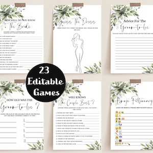 Greenery Bridal Shower Games Bundle, Eucalyptus Wedding Shower Games, Customize Bundle, Name and Questions, Editable Shower Games