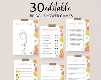 Lot de jeux de douche nuptiale floral citron : 30 jeux imprimables (téléchargement numérique)