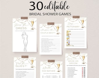 Pearls & Prosecco Bridal Shower Game Bundle: 30 Editable Games (Digital Download)