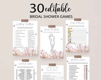Può includere: Un set di giochi per la festa di addio al nubilato stampabili con un tema floreale. I giochi includono "Tradizioni di matrimonio", "Indovina l'abito", "Pictionary Emoji", "Preferirebbe", "Chi conosce meglio la coppia?" e "Sposa o sposo".