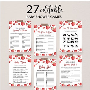 Strawberry Editable Baby Shower Games Bundle, A Berry Sweet Baby Shower Game Bundle,  Printable, Editable Games, Instant Download