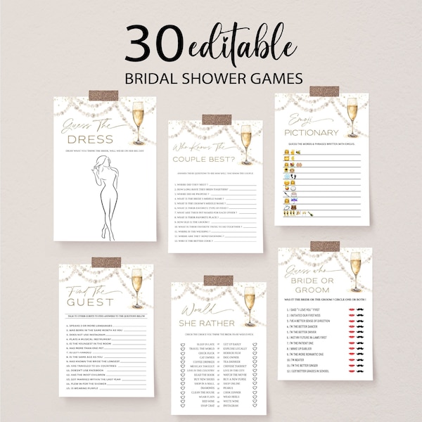 Pearls and Prosecco Bridal Shower Game Bundle, Pearl Necklace, Prosecco Bridal Shower Activity Game Pack, Editable