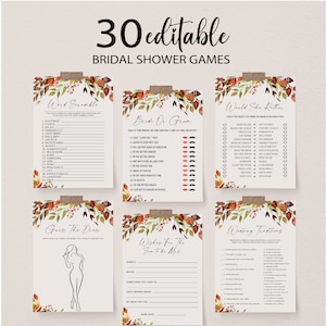 Paquete de juegos de despedida de soltera Fall Greenery, naranja quemado, paquete de juegos de despedida de soltera editable, despedida de soltera de otoño imprimible BBS49
