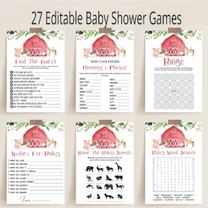 Farm Animal Baby Shower Games Bundle, Editable Baby Shower Games , Printable Games , Instant Download, BBS45