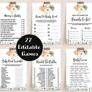 Editable Little Pumpkin Baby Shower Games, Fall Games Pack, Printable Baby Games Bundle, Pumpkin Greenery Shower Games, Baby Emoji, BBS50