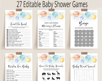 Editable Space Baby Shower Games Bundle, Outer Space Planets Game Package, Printable Games, Instant Download, BBS15