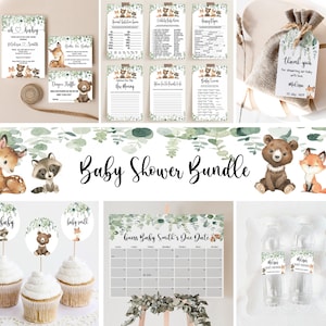 Baby Shower Bundle, Printable Baby Shower, Woodland Animals Editable Games, Invitation Games Bundle, Woodland Animals Baby Shower Package