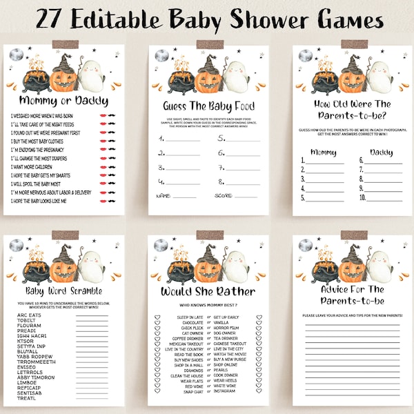 Halloween Baby Shower Games, Editable A Little Boo Baby Shower Games Pack, Pumpkin Ghost Game Bundle, Shower Activity, Gender Neutral, BBS44