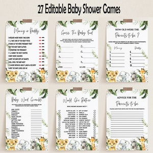 Safari Baby Shower Games Bundle, Jungle Baby Shower, Editable Safari Baby Shower Games Instant Download, Printable Games, BBS65