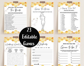 Honey Bee Bridal Shower Games Bundle, Editable Package, Bridal Shower Game Bundle, Instant Download, Printable Game