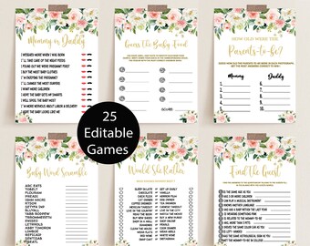 Blush Pink Floral Baby Shower Game Bundle (Editable, Printable)