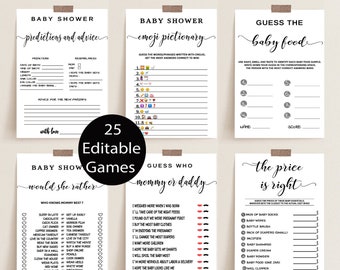 Modern Baby Shower Games Bundle, Minimalist Packpage Games for Baby, Editable Games