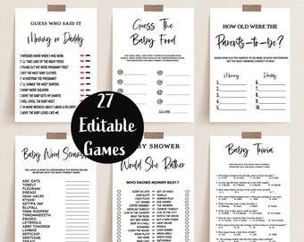 Bearbeitbares Babypartyspiel-Bundle, rustikale minimalistische druckbare Spiele, sofortiger Download, Baby Emoji-Spiel, Tipps für Vorhersagen, Trivia-Spiel