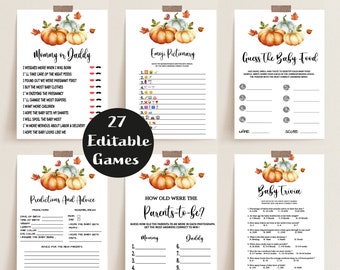 Baby Shower Game Bundle, Editable Baby Shower Games, Pumpkin Fall Baby Shower Games, Pumpkin Printable Baby Shower Games, BBS40