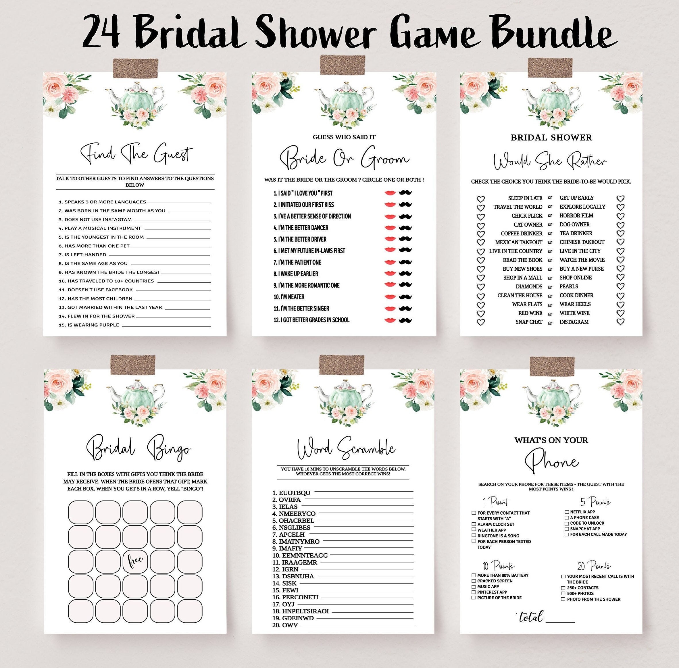 The Med Lemons  Printable Bridal Shower Games Bundle – Black Bow