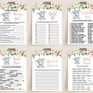 Elephant Baby Shower Games Printable Game Bundle Pink Elephant Girl ...