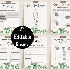 Lot de jeux de douche nuptiale cactus succulentes, jeux de douche de mariage Fiesta, téléchargement immédiat, lot modifiable