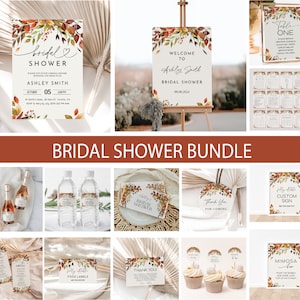 Autumn Bridal Shower Invitation Bundle, Editable Burnt Orange Greenery Bridal Shower Invite Games, Bridal Shower Autumn Fall, BBS49