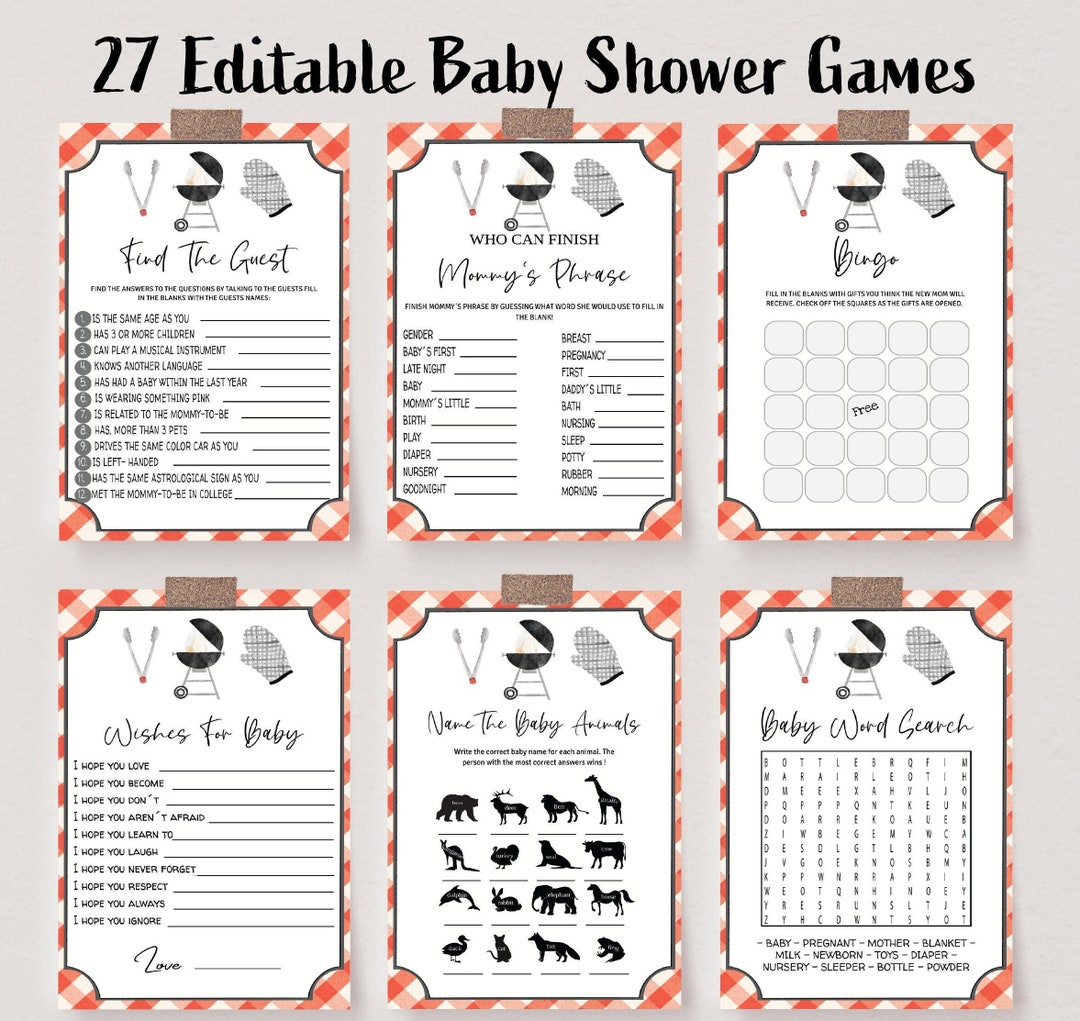 BBQ Baby Shower Game Bundle, Editable Baby Shower Games, Babyq Baby