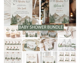 Woodland Baby Shower Invitation Bundle: Mountain Adventure (Editable, Printable)
