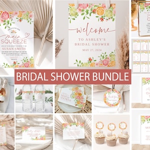 Citrus Bridal Shower Invitation Bundle, Editable Citrus Floral Bridal Shower Pack, She Found Her Main Squeeze Shower Printable