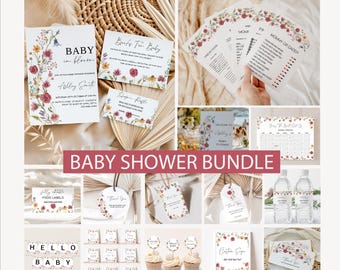 Bundel met wilde bloemen babyshower: bewerkbaar bloemendecor (digitale download)