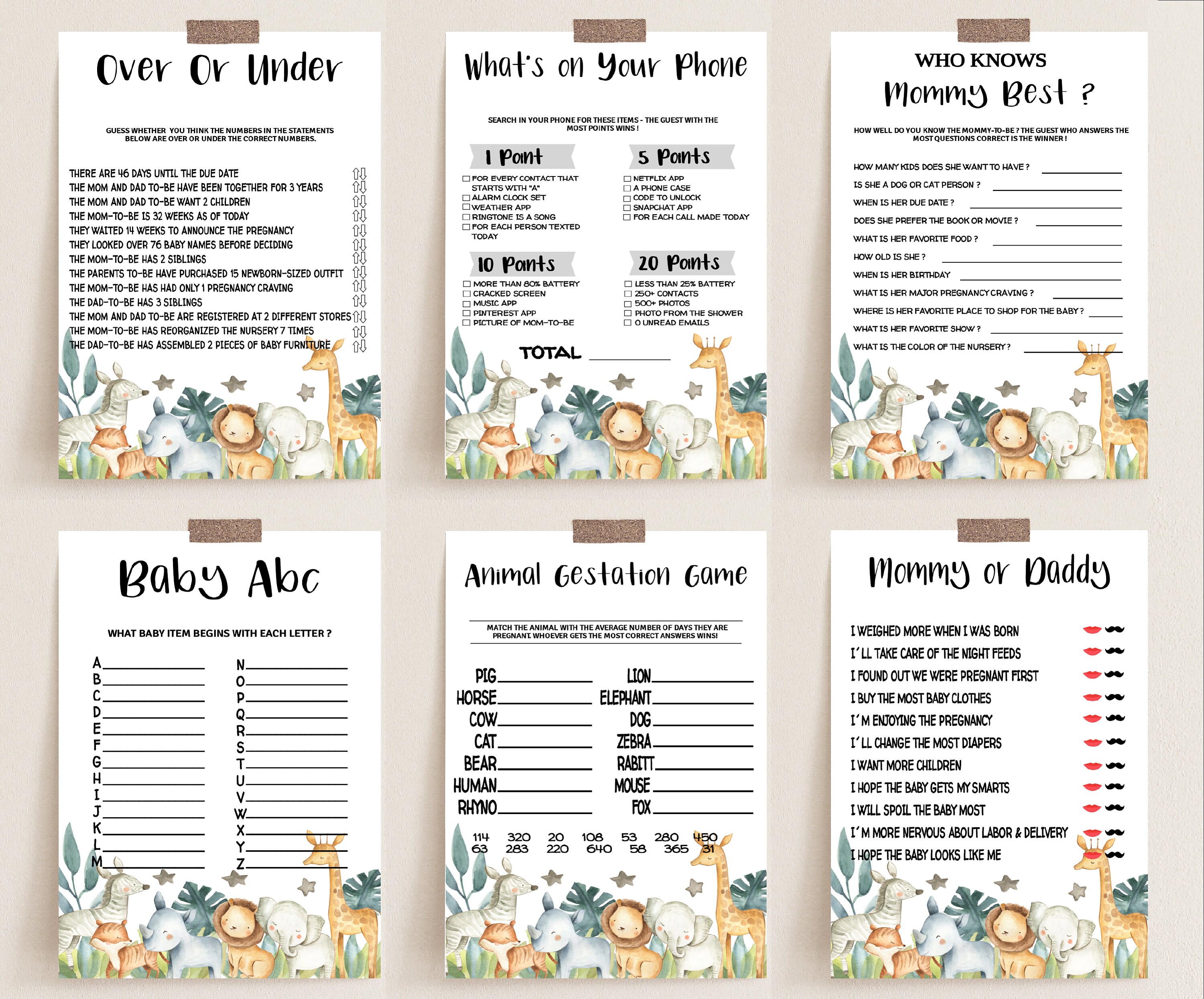 Safari Baby Shower Game Bundle Safari Animals Shower Games Etsy Australia