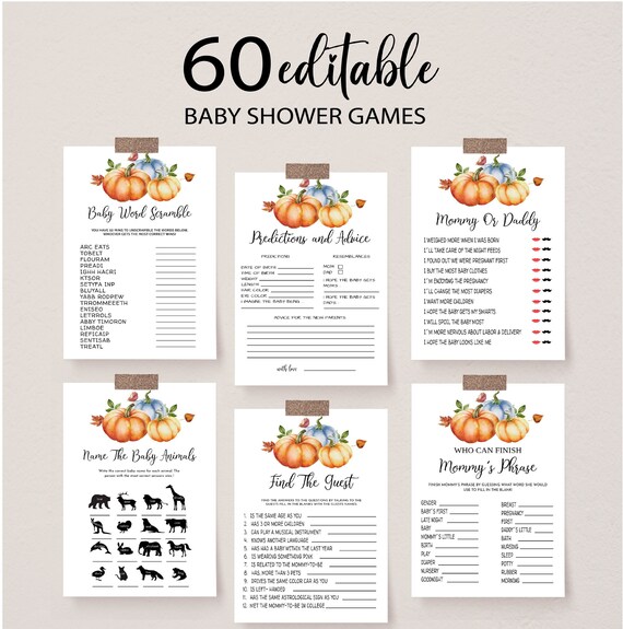 Pumpkin Baby Shower Game Bundle, Editable A Little Pumpkin Shower Games, Fall Autumn Blue Pumpkins, Printable Games, BBS40
