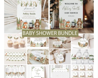 Woodland Baby Shower Bundle – Editable Forest Animals Invitation, Games and Printable Party Signs