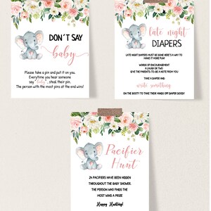 Elephant Baby Shower Games Printable Game Bundle Pink Elephant Girl ...