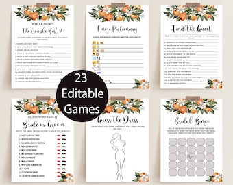 Paquete de juego para despedida de soltera con cítricos y naranja: Impresión editable (descarga digital)