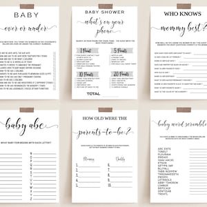 Modern Baby Shower Games Bundle, Minimalist Packpage Games for Baby, Editable Games image 3