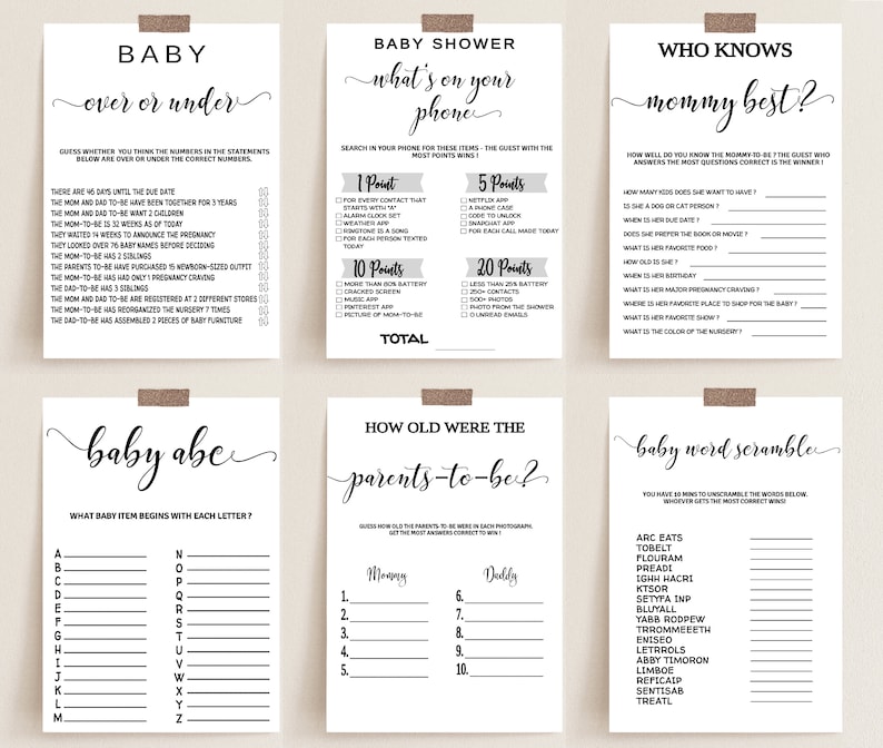 Modern Baby Shower Games Bundle, Minimalist Packpage Games for Baby, Editable Games image 3