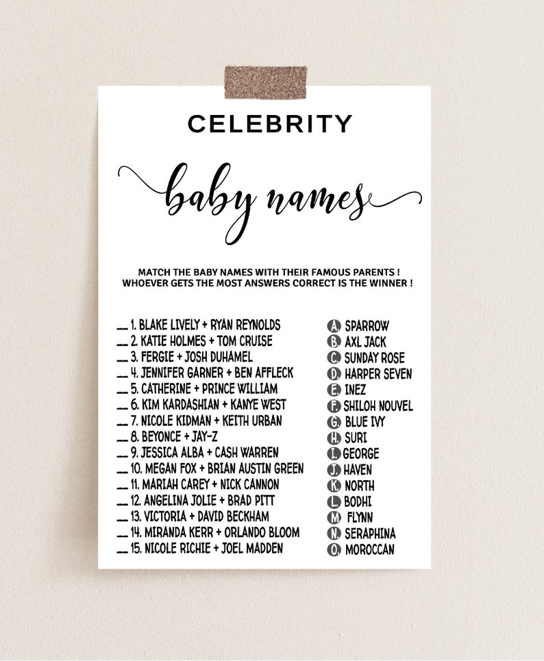 Celebrity Baby Names Game Baby Shower Game Minimal Theme Etsy