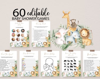Safari Baby Shower Game Bundle: 60 Editable Jungle Games (Digital Download)
