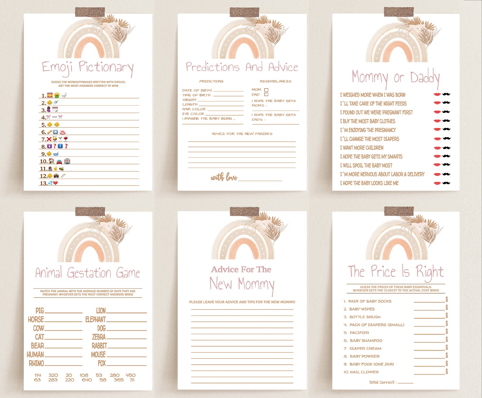 Boho Rainbow Baby Shower Game Bundle, Editable Games for Baby, Rainbow ...