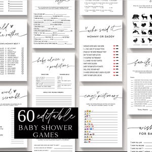Minimalist Baby Shower Games Bundle, Modern Package Games for Baby, Editable Games, Printable would she rather, prediction and advice