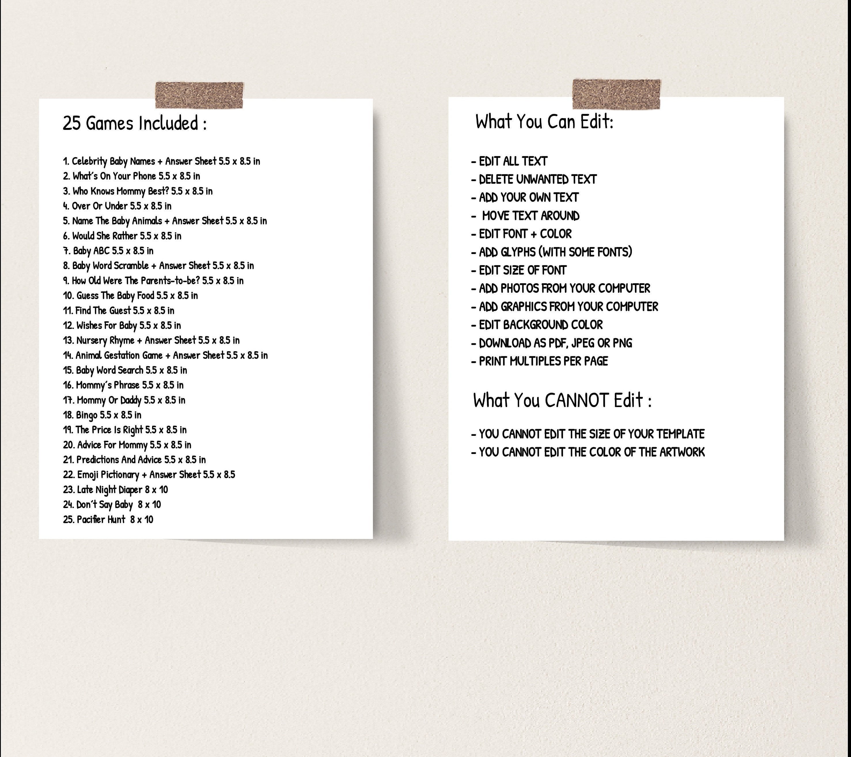 Baby Shower Trivia Game Cards - Minimalist Blue & White, 30 Fill-in Cards With Answer Sheet, Party Favor