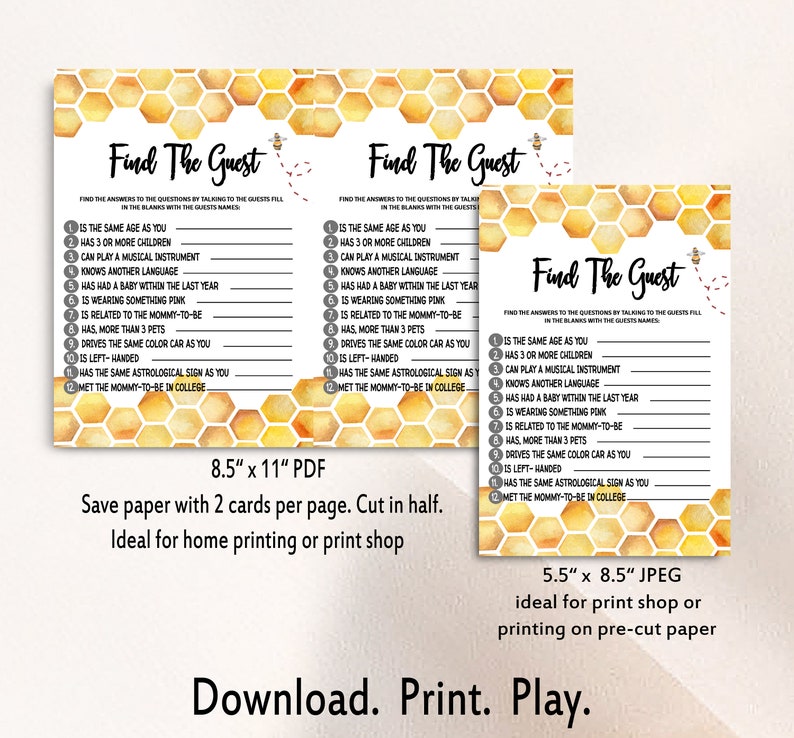 Honey Baby Shower Game Find the Guest Game Honey Bee Shower Etsy