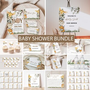 Woodland Baby Shower Invitation Bundle – Editable Forest Animals Invite with Games and Decorations
