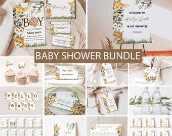 Woodland Baby Shower Invitation Bundle – Editable Forest Animals Invite with Games and Decorations