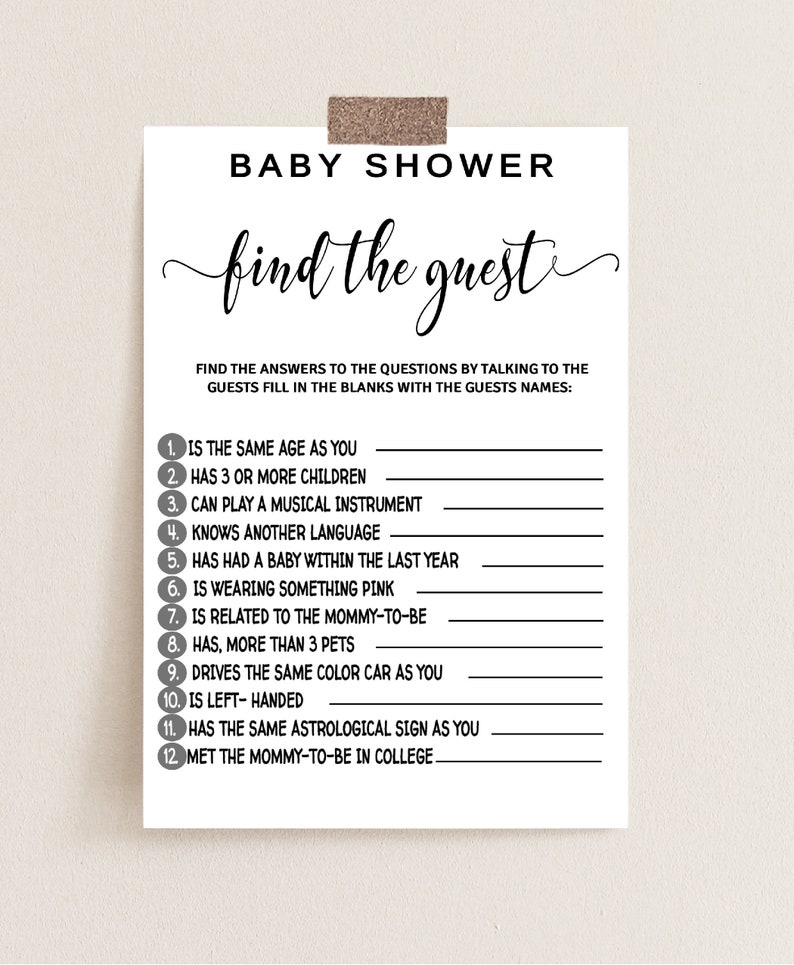 Baby Shower Game Find The Guest Baby Shower Game Instant Etsy