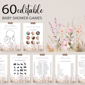 Wildflower Baby Shower Game Bundle, Baby in Bloom Games, Editable Floral Baby Shower Games Printable, Pink Flowers Girl Baby Shower Games
