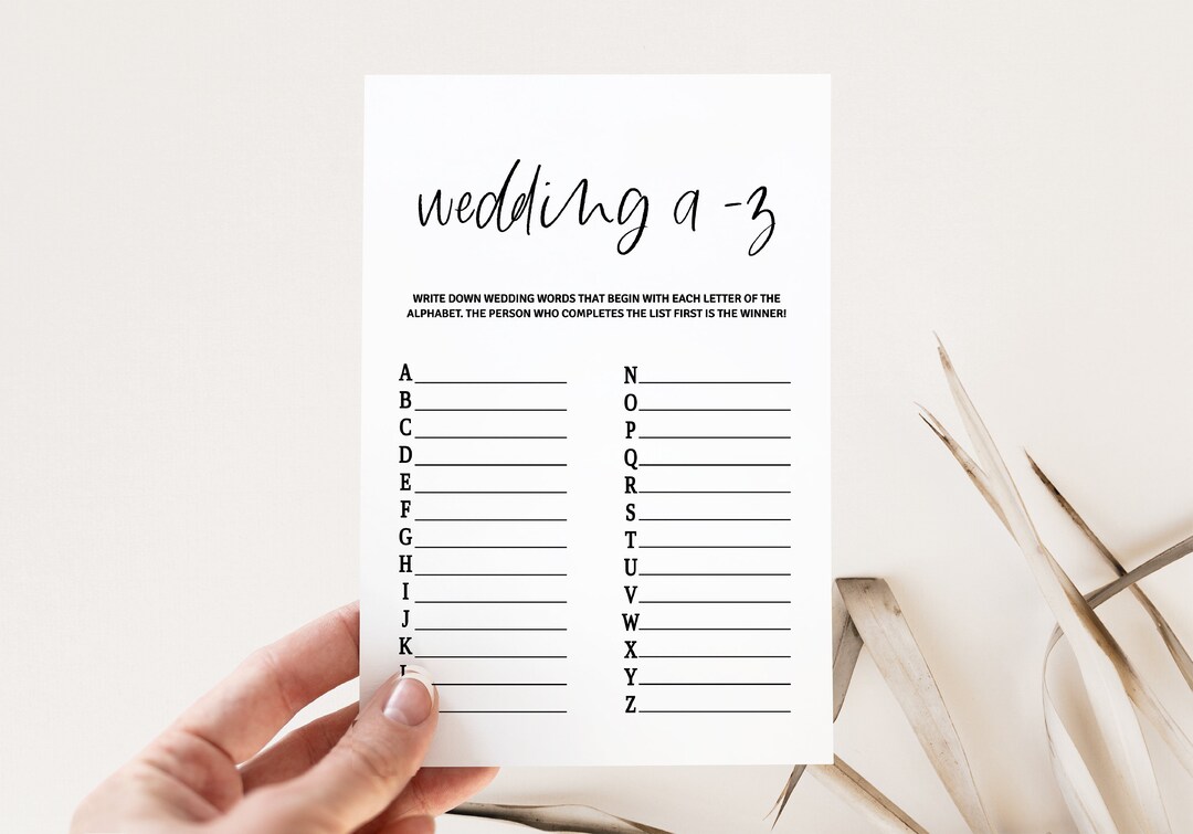 Wedding AZ Bridal Shower Game, Modern Bridal Shower Icebreaker Game