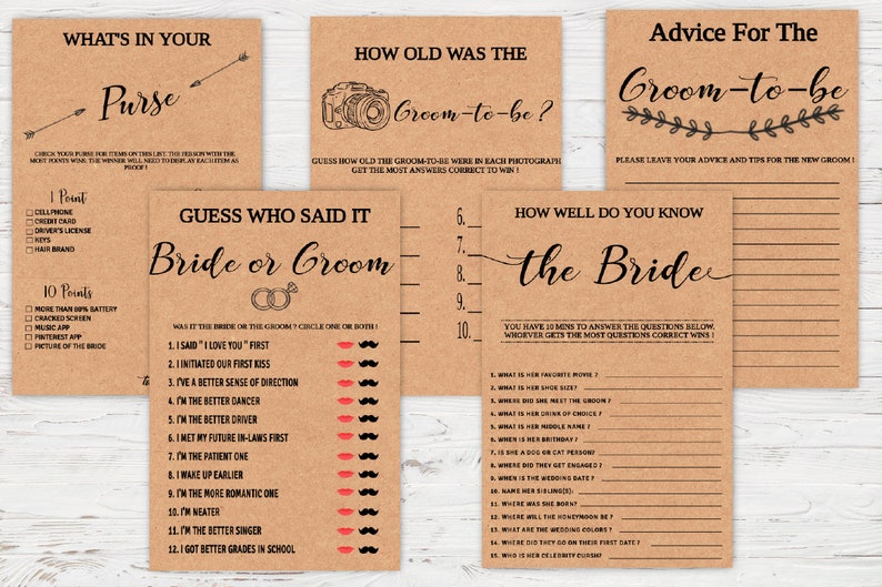 Rustic Bridal Shower Games Bundle Guess The Dress Bridal Etsy